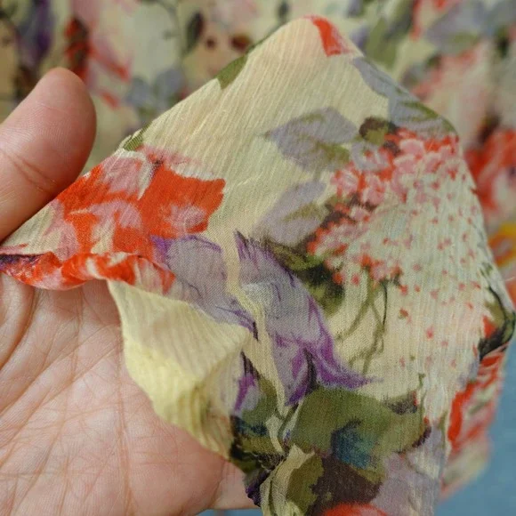 Karen Kane Silk Top Womens L Cream Rose Floral Peplum Blouse Sheer Boho USA Made - Picture 8 of 11